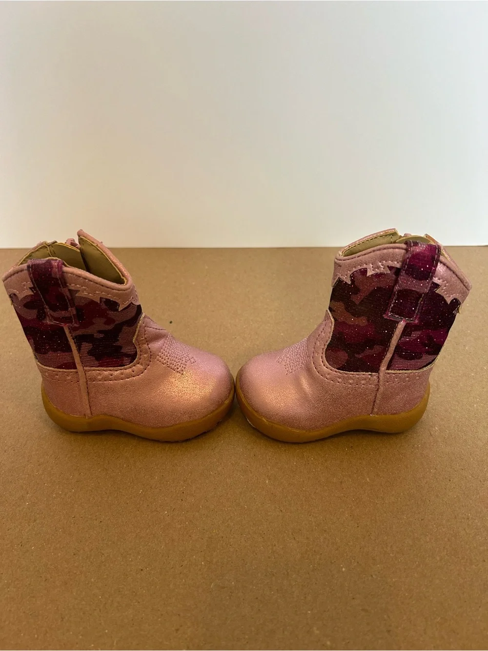 Roper Pink Metallic Kids Cowboy Boots with Camouflage Panels